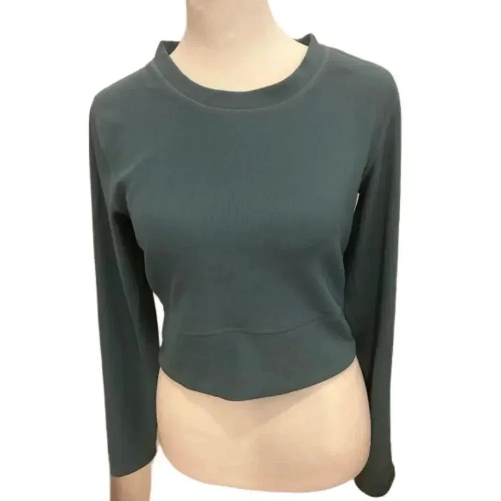 MOVE THEOLOGY  green crop long sleeve top women size medium